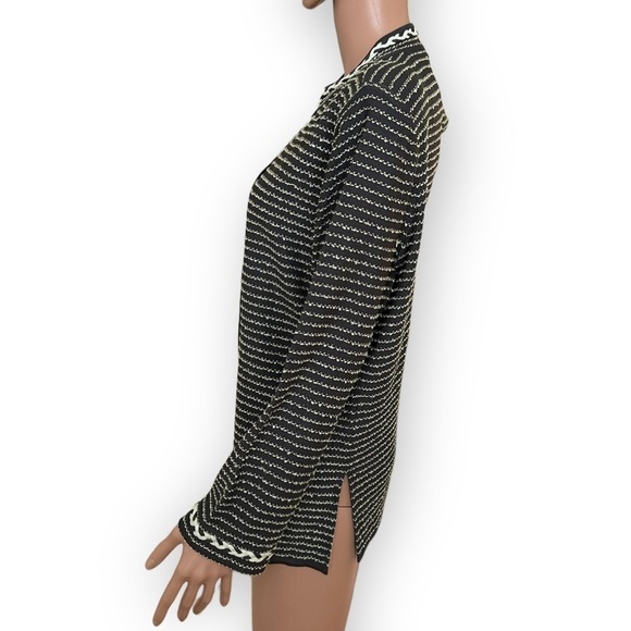 MING WANG Open Front Knit Cardigan Braided Trim Mint Green Charcoal Gray Size L - Picture 3 of 11